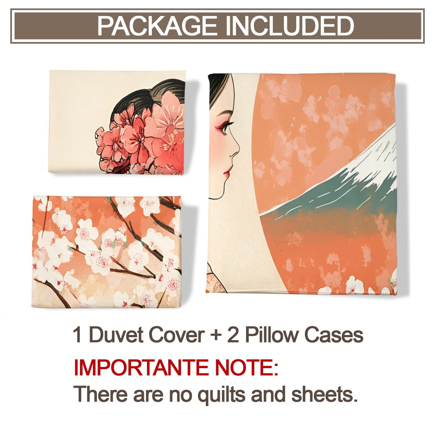 PAISUOQ Japanese Bedding, Japanese Girl Duvet Cover Full, Traditional Girl Comforter Cover with Zipper Ties, 3 Pieces with 2 Pillowcases, Home Decor & Gifts