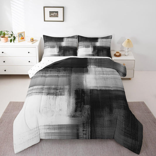Feelyou Gray Abstract Art Comforter Set for Kids Boys Girls Modern Art Bedding Set Queen Size Abstract Oil Painting Duvet Quilt Geometric Bedroom Decor Breathable Soft Lightweight Microfiber 3Pcs