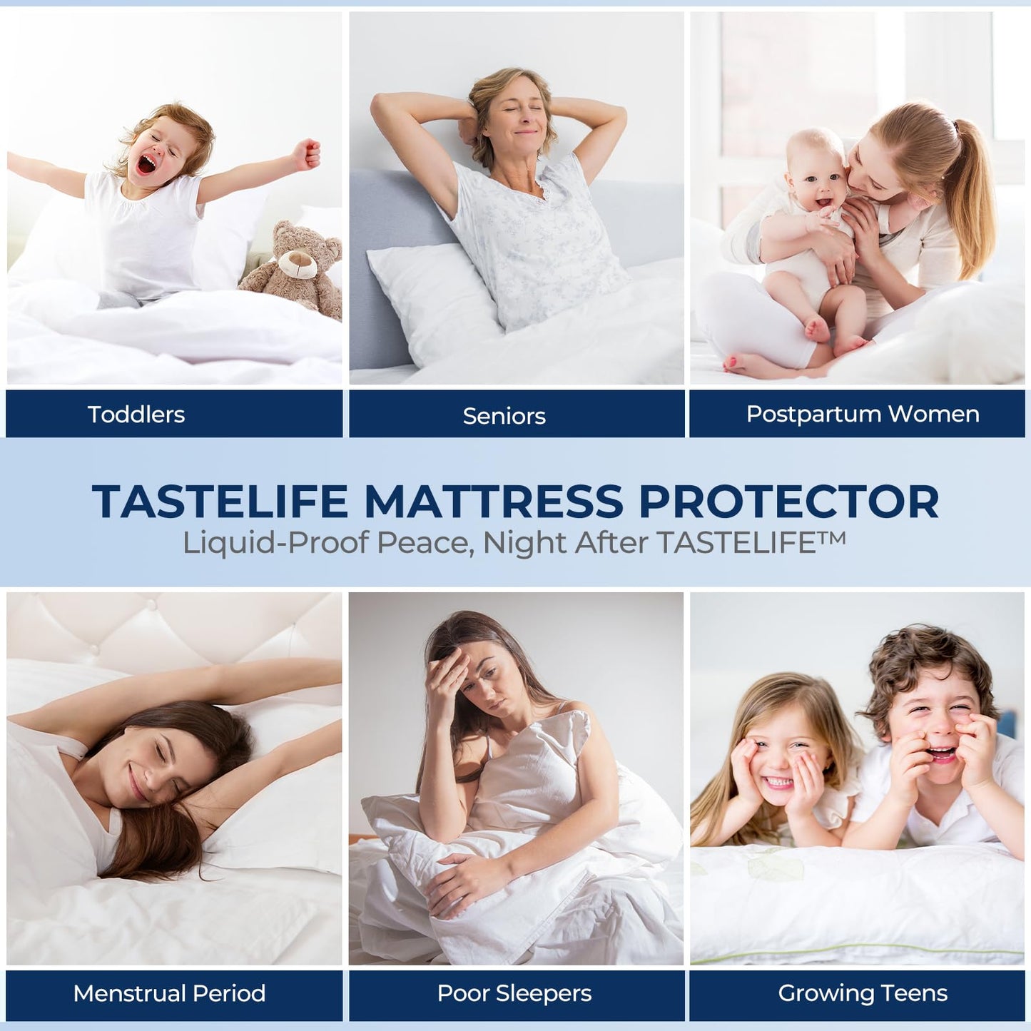 TASTELIFE Waterproof Mattress Protector Twin XL Size, 3D Air Fabric Breathable Mattress Cover with Deep Pocket Fitted Up to 8”-21”, Soft Noiseless Washable Bed Mattress Pad for Comfort & Protection