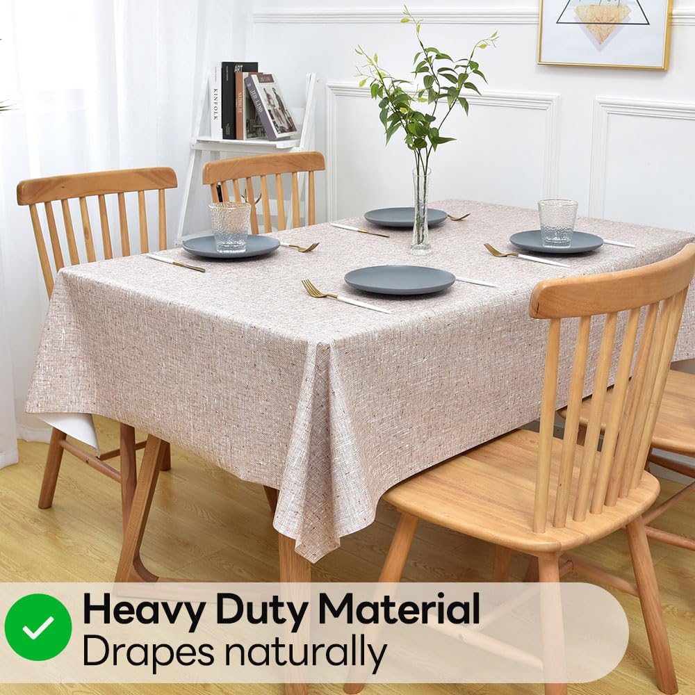 Yofori Wipeable Waterproof Tablecloth for Rectangle Table Heavy Duty Vinyl Tablecloths Outdoor PVC Table Cover for Picnic(A-Beige, 54'' x 72'')