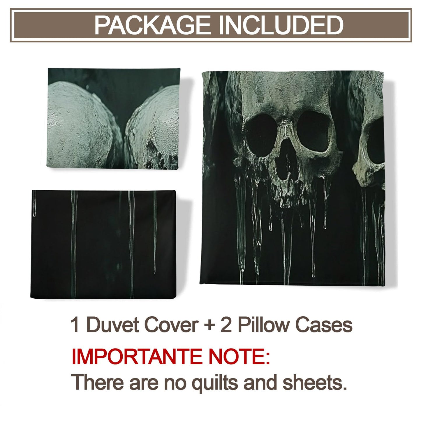 PAISUOQ Gothic Bedding, Gothic Skull Comforters Queen Size, Dark Black Skull Duvet Cover with 2 Pillowcases, 3 Pieces with Zipper & Ties, Home Decor & Gifts