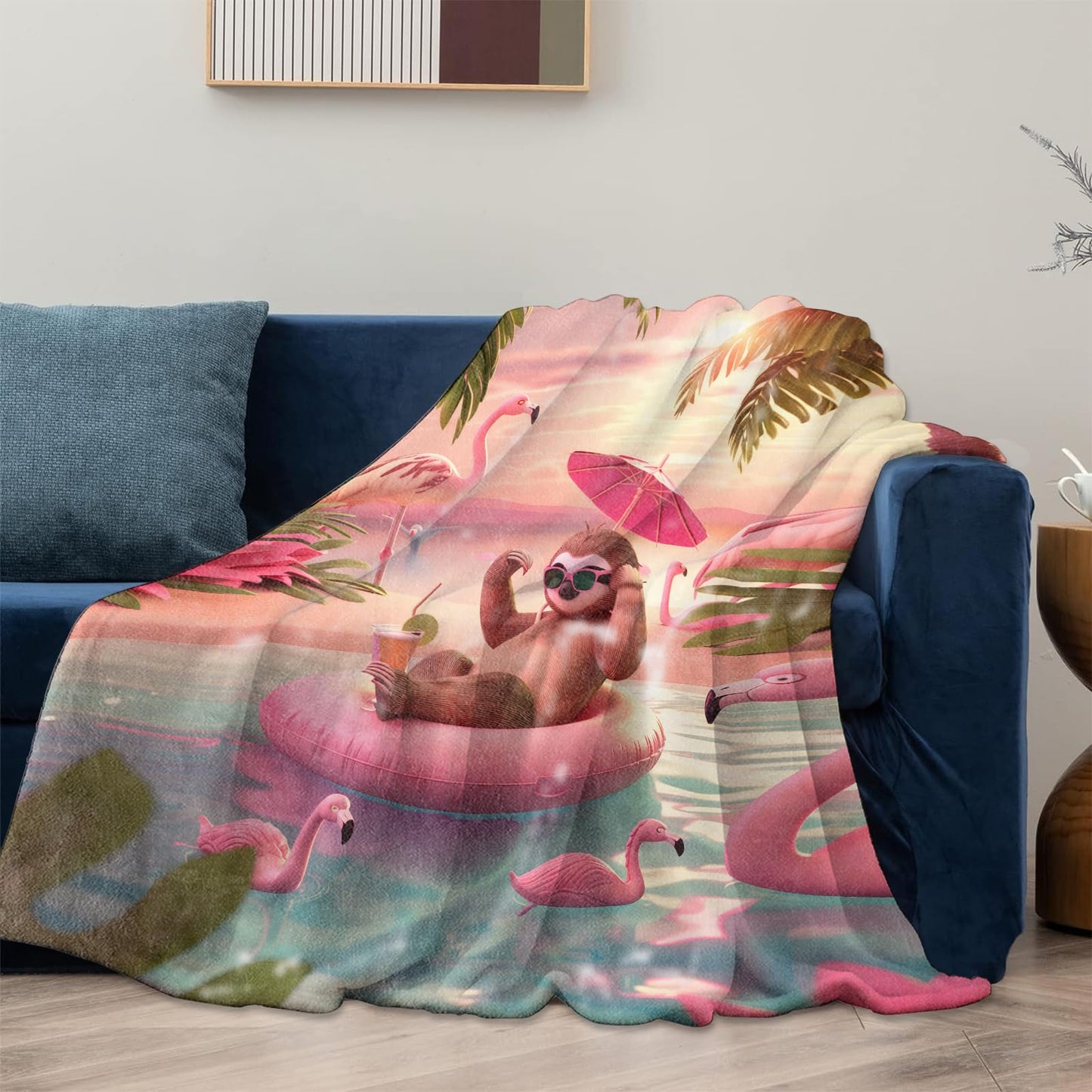 Mounidso Tropical Sloth Blanket, Sloth Themed Flannel Blanket Gifts for Women, Soft Warm Lightweight Blankets for Living Room Home Travel Decor 50" x 60"