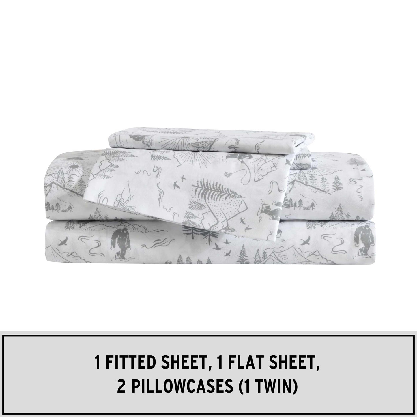 Eddie Bauer Kids - Full Sheet Set, Ultra-Soft Microfiber Bedding with Fully Elastic Fitted Sheet, Kids Bed Set with Pillowcases, Easy Care Bedding (Big Foot Hiking Trip)