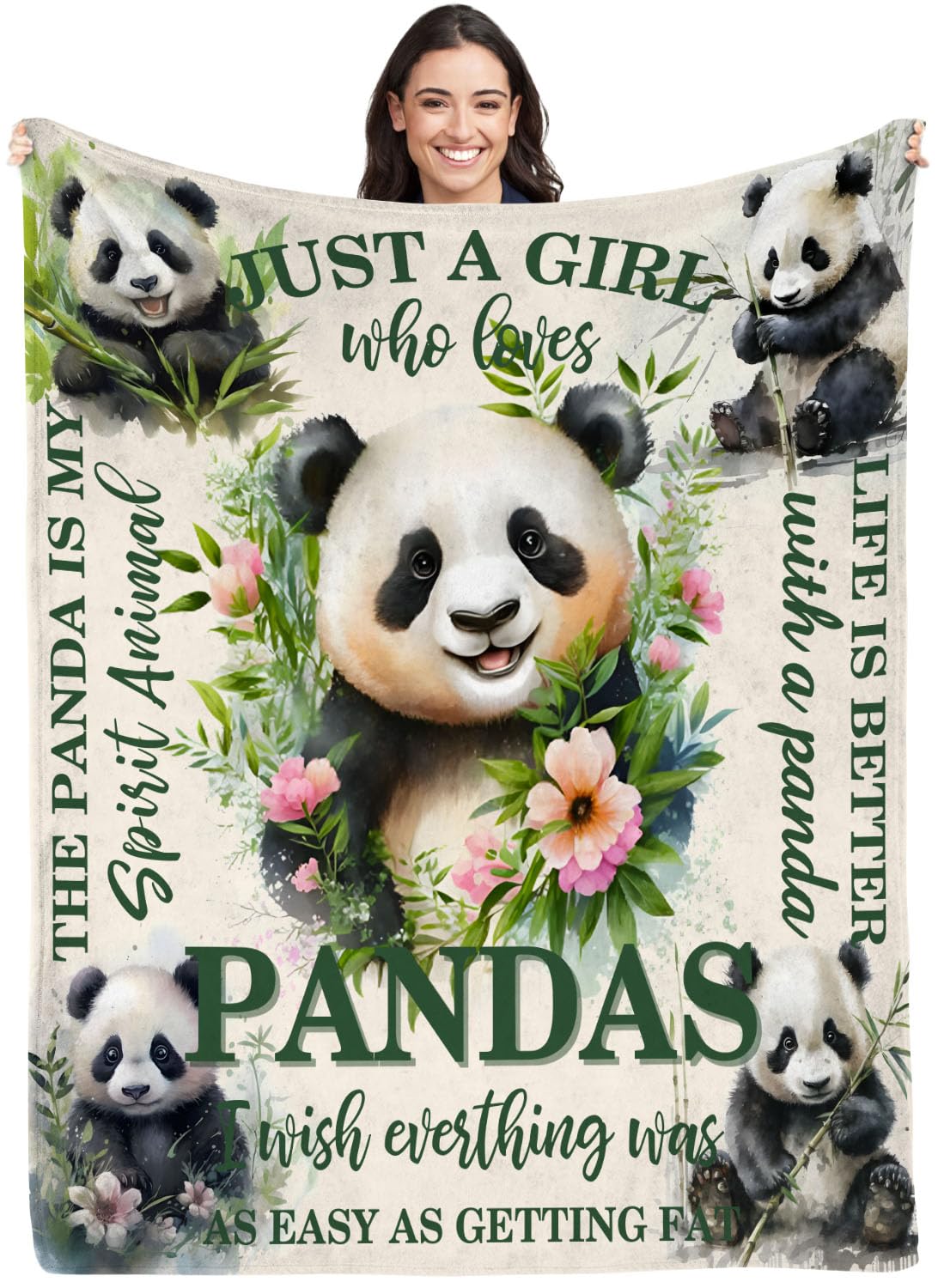 Lussues Nee Panda Blanket for Panda Lover,50" x 60" Fleece Throw Blanket for Couch Sofa Bed