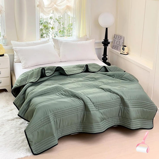 Cooling Blanket Queen Size,Cool Ice Silk Blanket,Breathable Summer Blankets for Hot Sleepers,Quilted Washed Cotton Sofa Blankets,Double Side Lightweight Air Conditioning Quilt (Green, 60 * 79in)