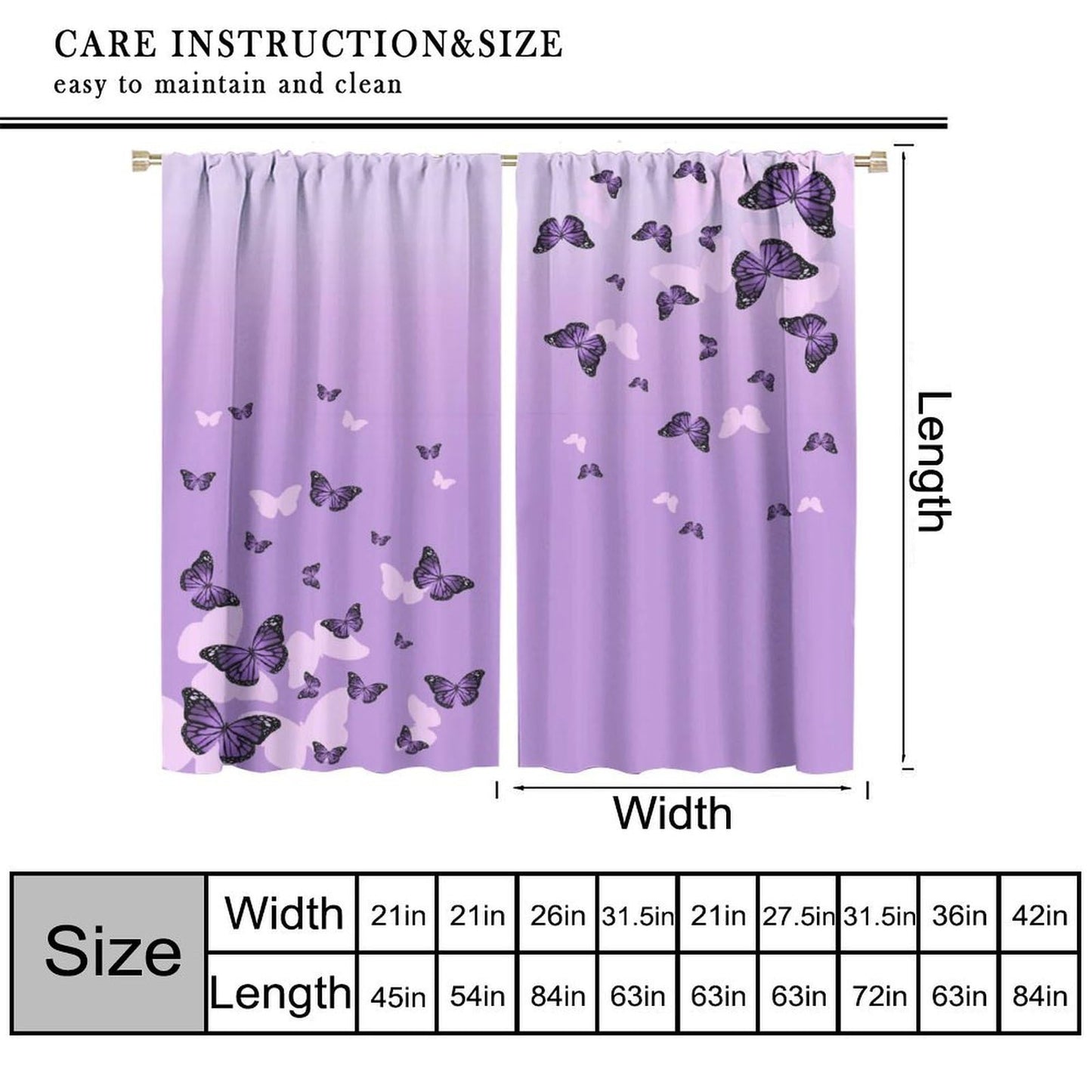 JESTRONRY Purple Butterfly Curtains,Romantic Fantasy Butterflies Print Window Drapes for Living Room Bedroom Kitchen Bathroom Home Decor 42" W X 45" L (Decor)