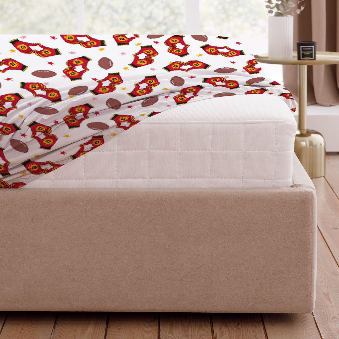 Allenjoy Twin Size Kansas City Fitted Sheet Professional Football Team Bed Flat Sheets Bedding Set Deep Pockets Up to 16" Bedroom Decor with 1 Pillowcase SC00079-009