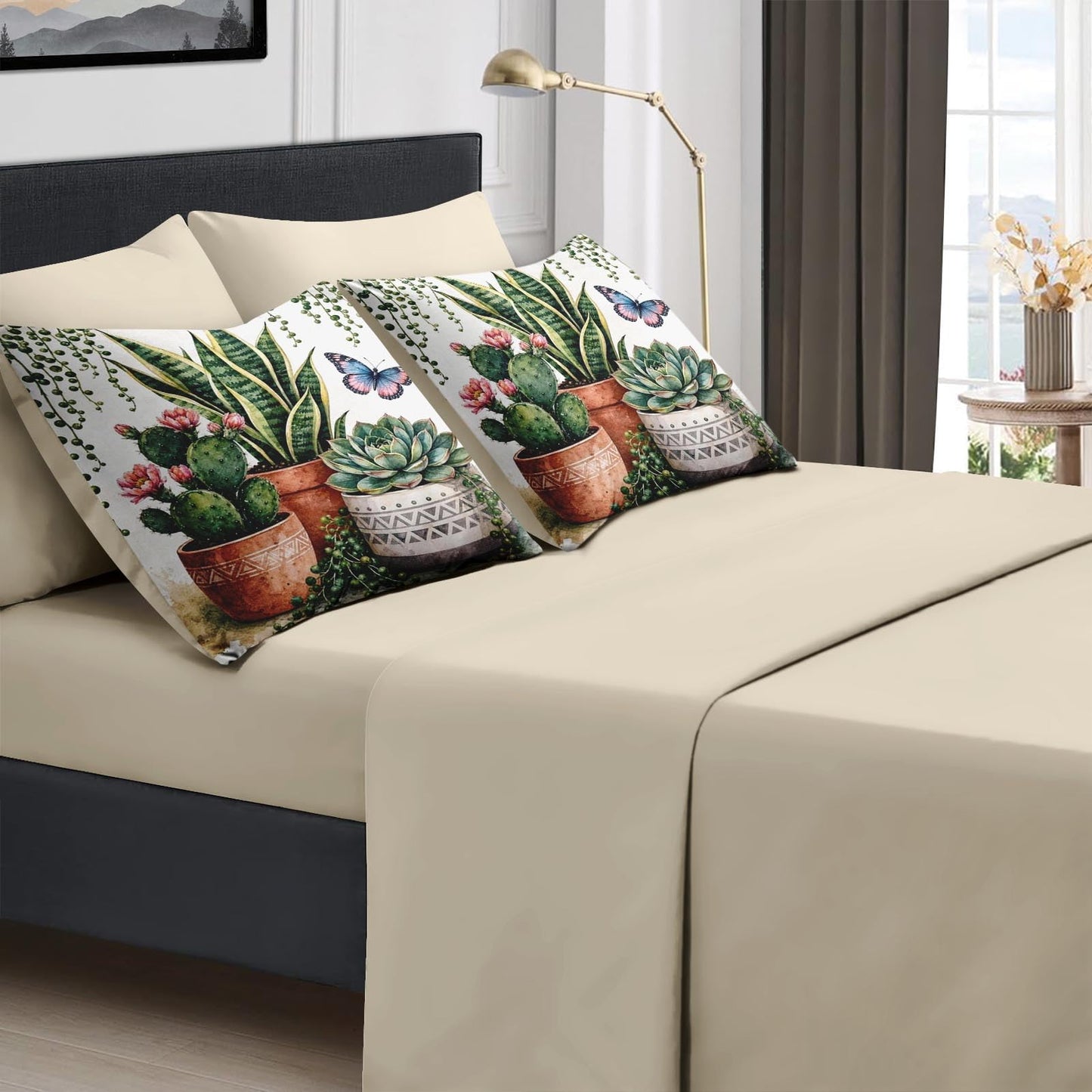 Boewywh Comforter Set Twin Size Boho Cactus Plant 7 Pcs, Bedding for Kids and Adults, Bed Sheet Sets with Fitted Sheet 2 Pillowcases & 2 Shams for Bedroom Bed Decor