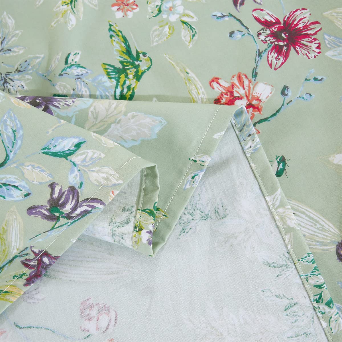 URBONUR Garden Floral Sheets Set Sage Green 4Pcs Queen Size, Egyptian Cotton Silky Cooling Bed Sheets Set, Wrinkle Resistant Deep Pocket 16 Inches (Queen, Green Leaves Butterfly & Floral)