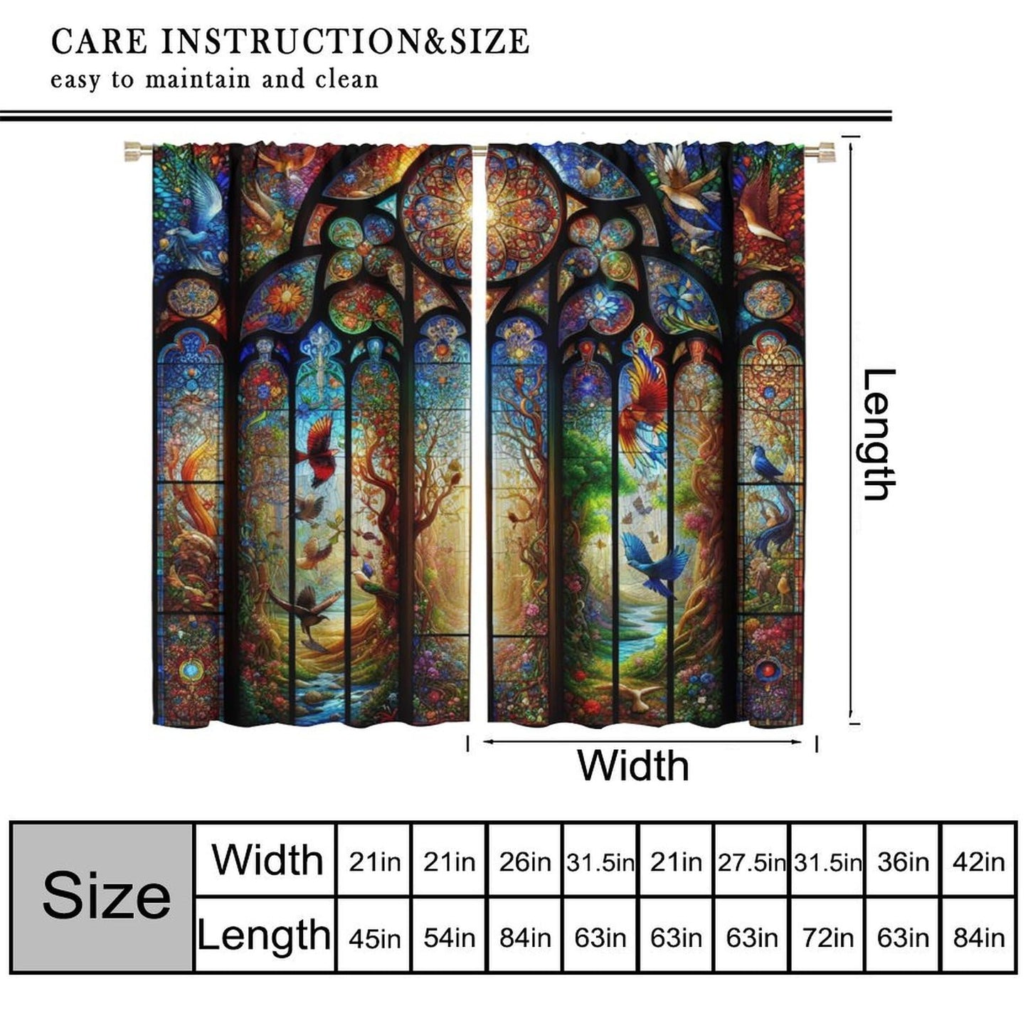 FengMingRui Fantasy Stained Glass Curtains Dream Forest Bird Geometric Patchwork Abstract Window Treatments for Kids Boys Girls Bedroom Living Room Window Drapes 42" W X 45" L