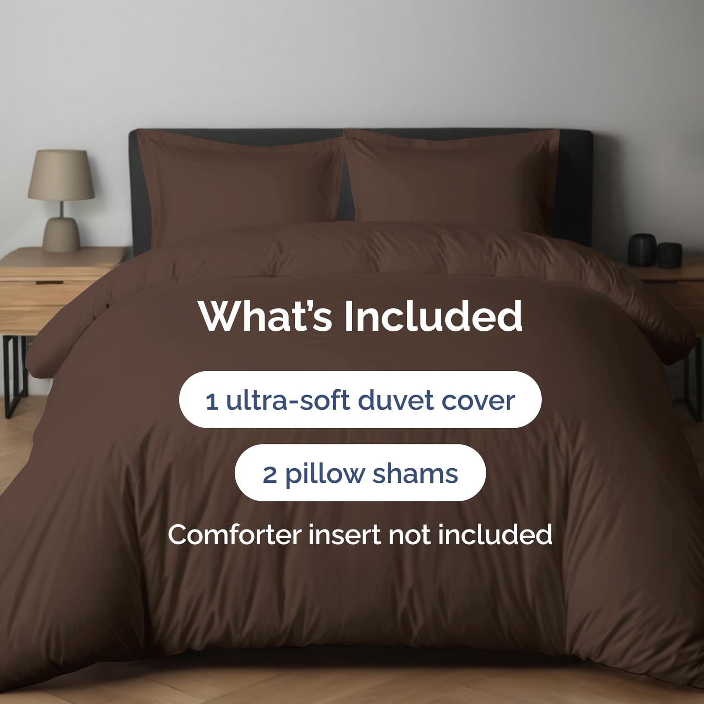 Duvet Cover Queen Size Set - Extra Soft Queen Duvet Cover 90" x 90" with 2 Pillow Shams - Hotel Luxury, Easy Care and Fade Free w/ Zipper Closures & Ties - All Season, Comfy, Cozy & Breathable (Brown)