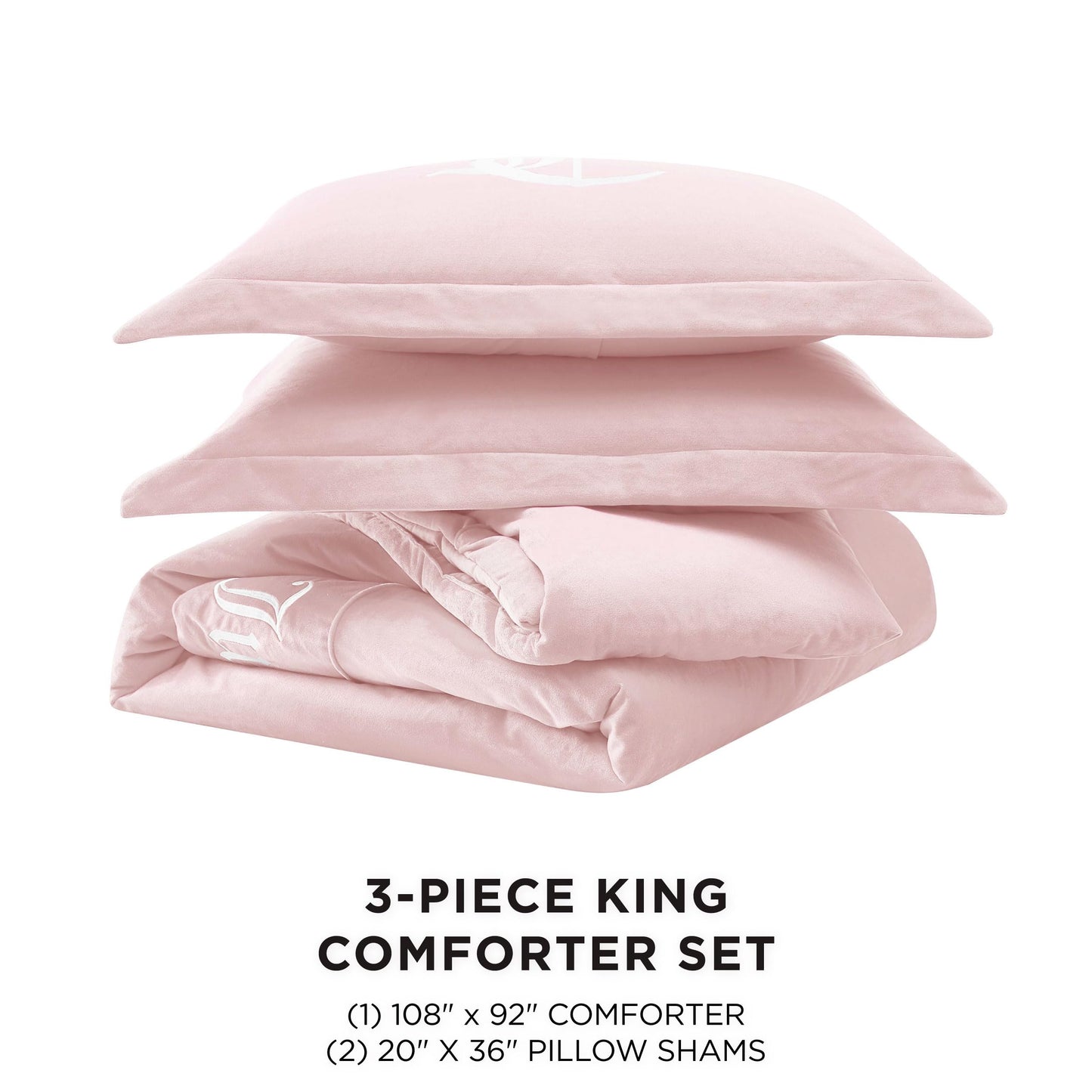 Juicy Couture - Comforter Set - Gothic Design Bedding - King - 3 Piece Set Includes (1) 108" x 92" Comforter and (2) 20" x 36" Shams - Wrinkle Resistant - Premium Bedroom Decor - Marshmallow Pink