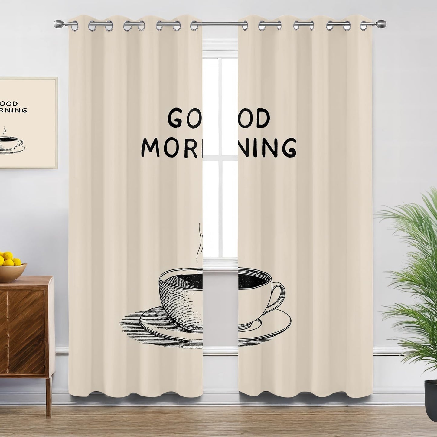 Solvivae Coffee Curtains Blackout, Room Darkening Thermal Insulated Grommet Drapes for Bedroom Living Room, Coffee Theme Kitchen Patterned Window Treatments, 96 Inch Curtains 2 Panel Set