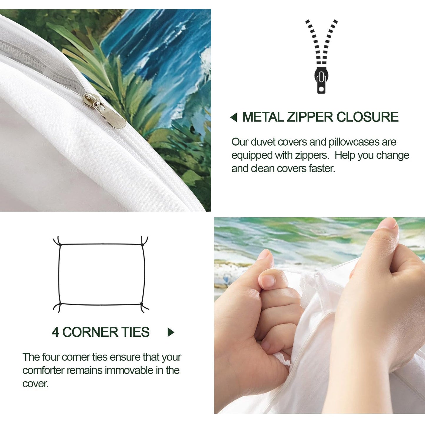 GKPLY Tropical Beach Bedding Comforters, Palm Tree Ocean Duvet Cover, Coastal Seascape Comforter Set, Reversible Print - Vacation Reversible Print Bedding Duvet Cover & 2 Pillowcases California King