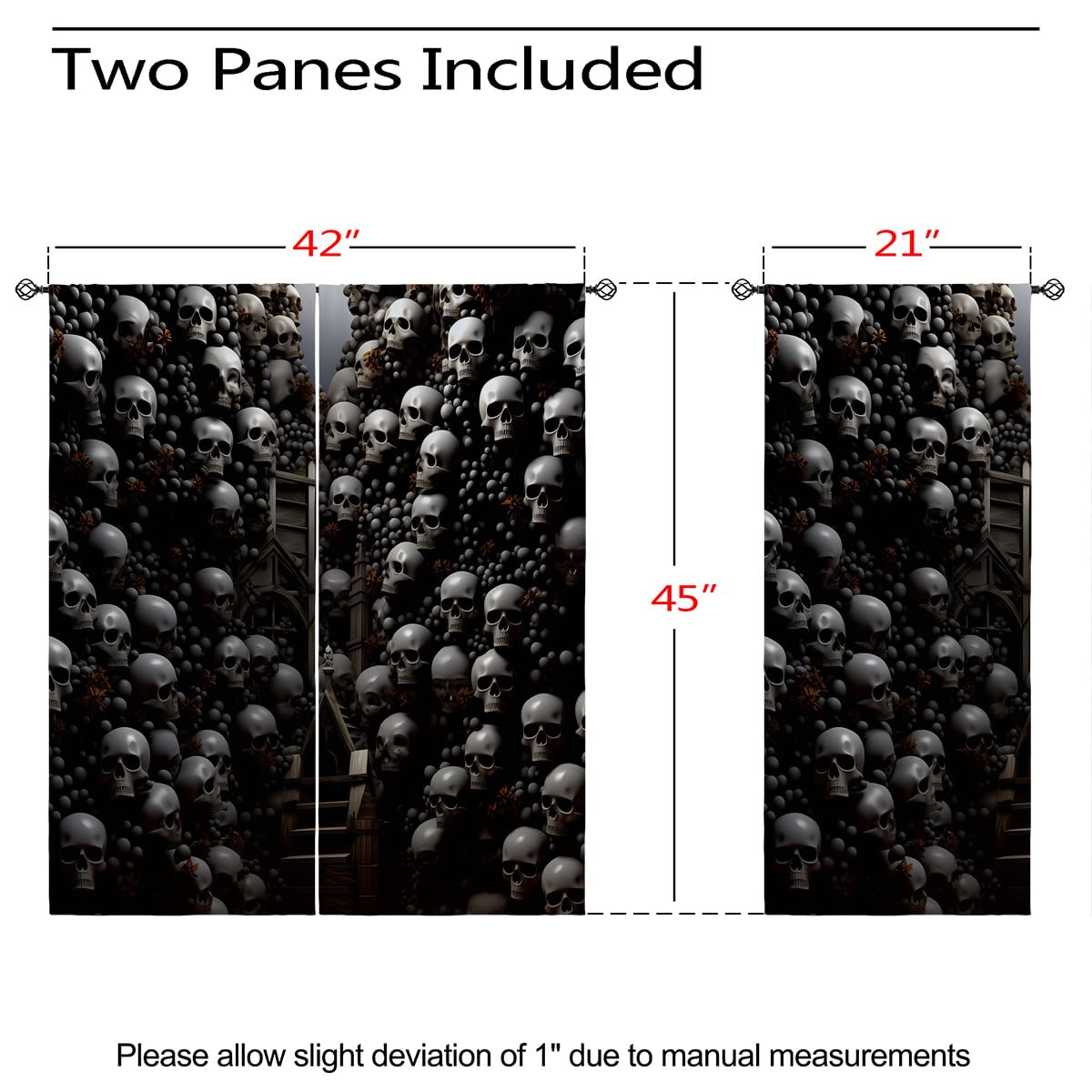 ONINUO Skull Blackout Curtains for Girls Boy Home Decor, Halloween Scary Horror Dead Spooky Gothic Grommet Thermal Insulated Drapes Darkening Window Curtain for Bedroom Living Room, 42 x 45 Inch
