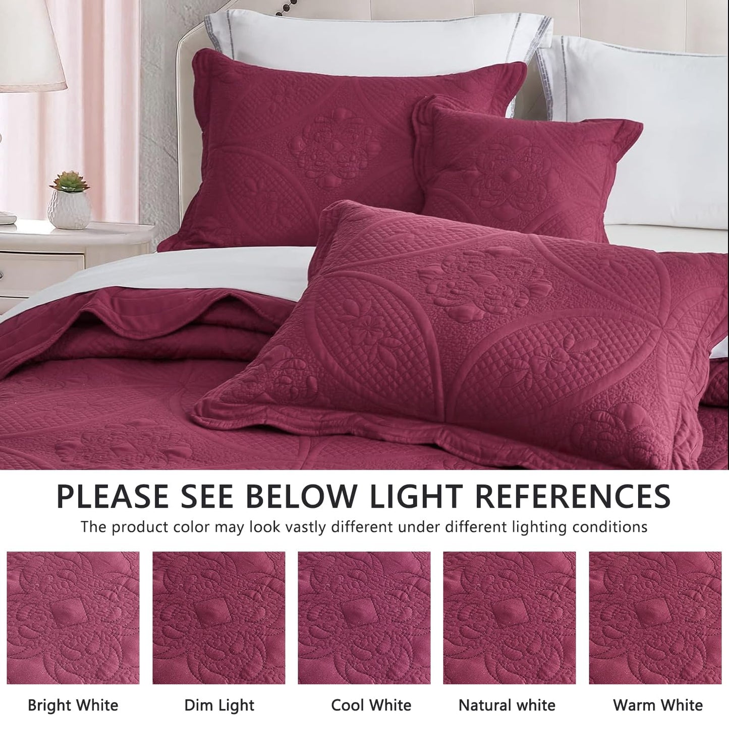 DaisyHuang Bedspread - Full Size Bedding Cover - Modern & Contemporary Coverlet Set, Real Stitching, Reversible, Lightweight, 5 Piece, Burgundy