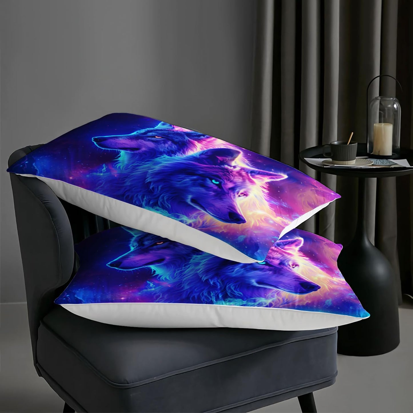 AILONEN Wolf Bedding Set Twin Comforter Set for Boys,Purple Galaxy Wolf Comforter Set for Kids Teen,Safari Wolf Bed in a Bag 3 Pieces,Starry Wolves Comforter with 2 Pillowcases