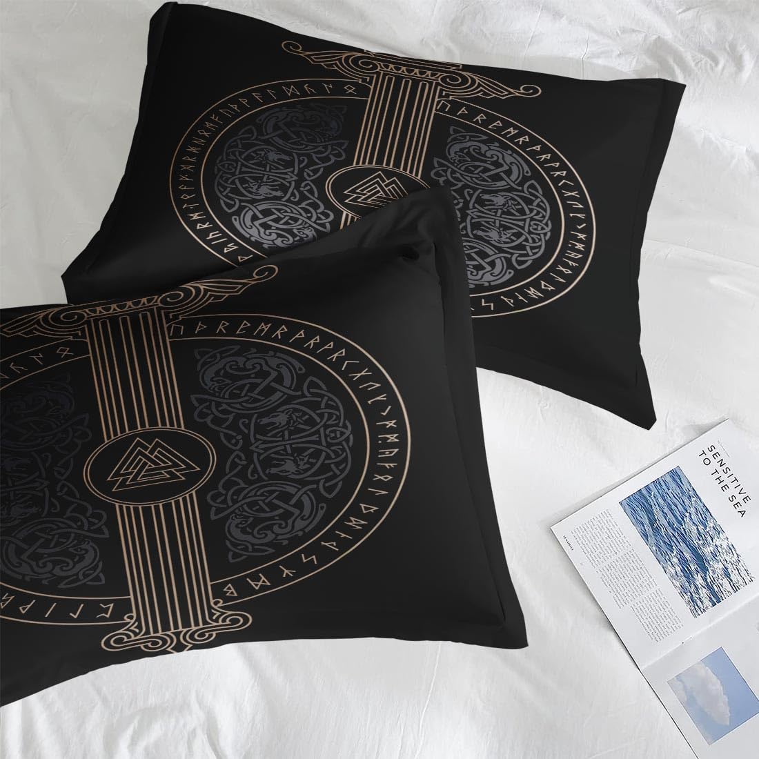 Pamnest Twin Size Bed Sheet Sets, Tree Viking Norse Soft Microfiber 3 Pcs Bedding Sets for Kids and Adults Bedroom Bed Decor, Medieval Gothic Flat, Fitted Sheet and Pillowcases