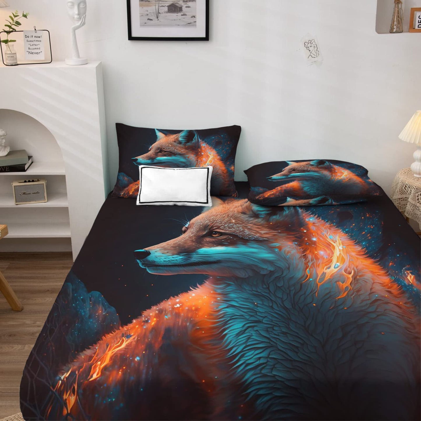 zcwl Queen Sheets Set, Fox Bed Sheets - Microfiber Bedding Sheets & Pillowcases 4 Piece, Animal Colorful Patterned Sheet Set, 16 Inch Deep Pocket Fitted Sheet, Silky Soft Wrinkle Free