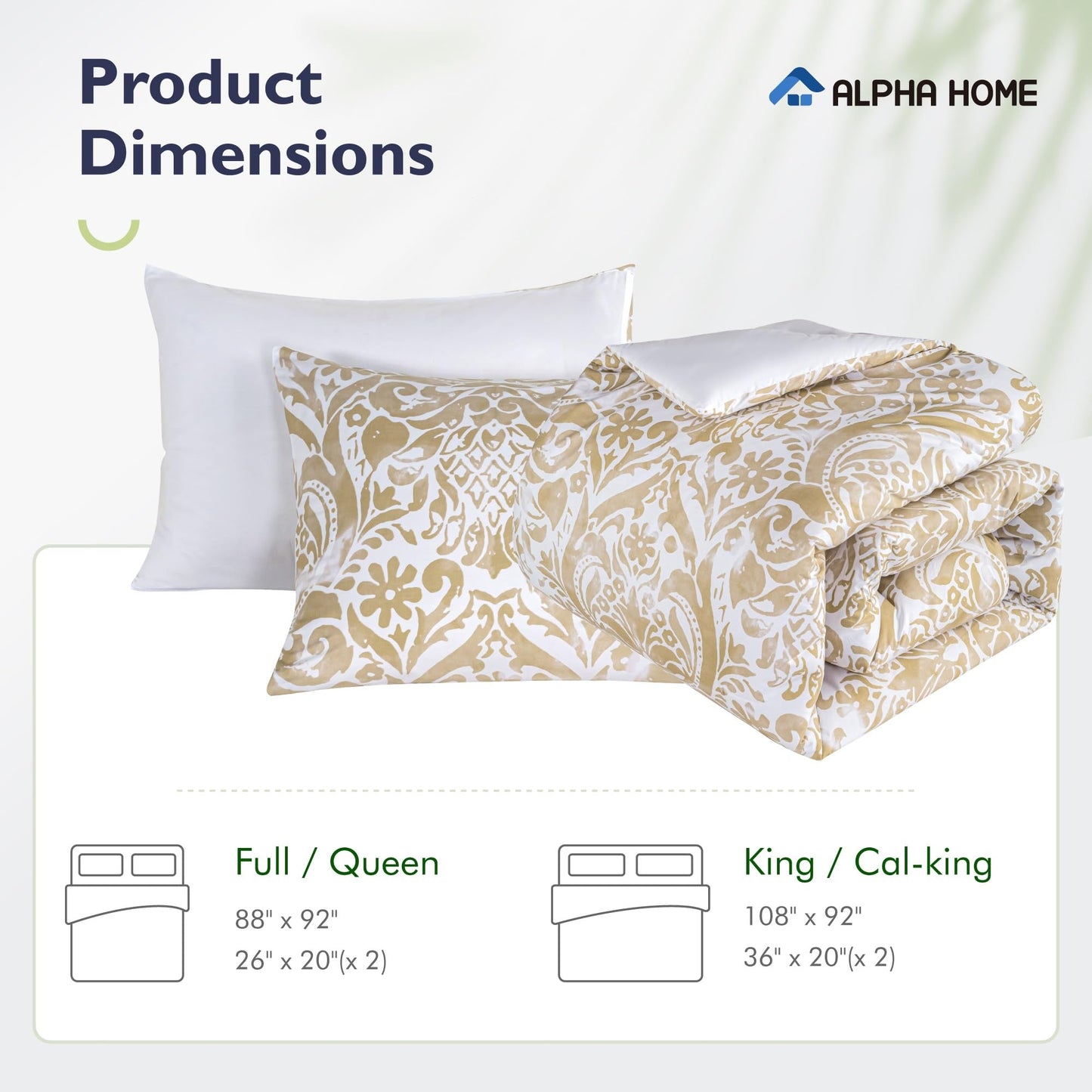 ALPHA HOME Comforter Set King Size, All Season Bedding Comforter Set, Comfortable Classic Damask Pattern Comforter Set with 100% Cotton Fabric (1 Comforter, 2 Pillowcases)