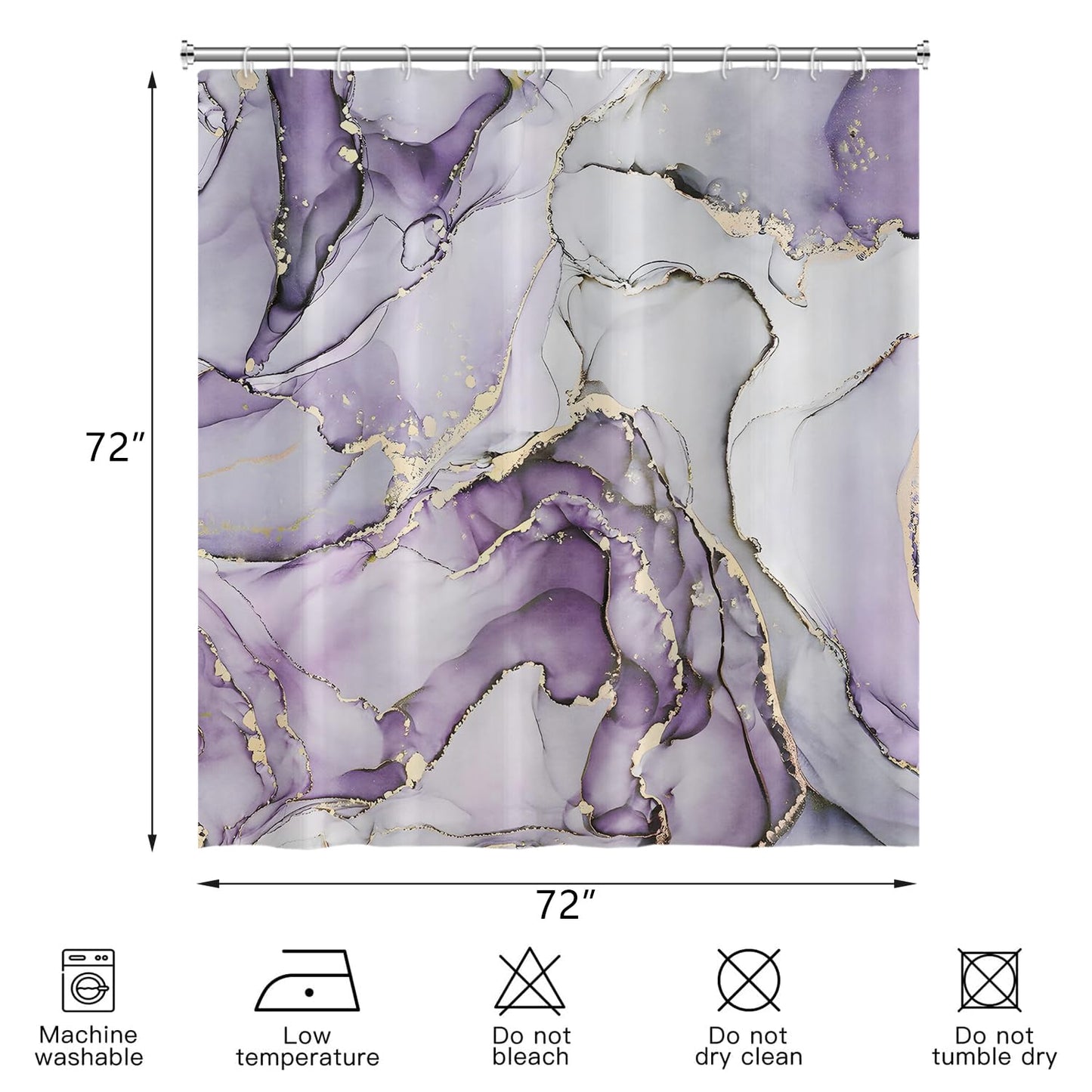 CRTPOD Purple Marble Shower Curtain, Modern Abstract Luxury Purple Gold Ink Texture Watercolor Art Bathroom Curtains Ombre Machine Washable Waterproof Fabric Bathtub Curtain Set with Hooks 72" Wx72 L