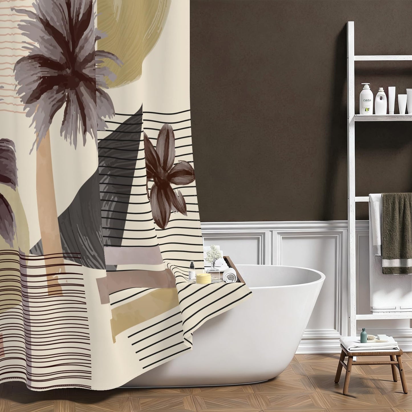 Baocicco Abstract Tropical Palm Shower Curtain Mid Century Modern Geometric Sun Stripes Shower Curtains for Bathroom Waterproof Fabric Bathroom Decorations with Hooks 72x72 inches