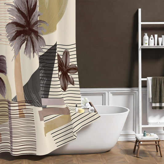 Baocicco Abstract Tropical Palm Shower Curtain Mid Century Modern Geometric Sun Stripes Shower Curtains for Bathroom Waterproof Fabric Bathroom Decorations with Hooks 72x72 inches