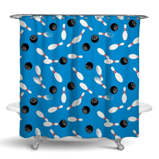 Meaudiwes Classic Bathroom Decoration Shower Curtain Set with Curtain Hooks Sport Bowling Ball Pins Blue, 72"x 70"