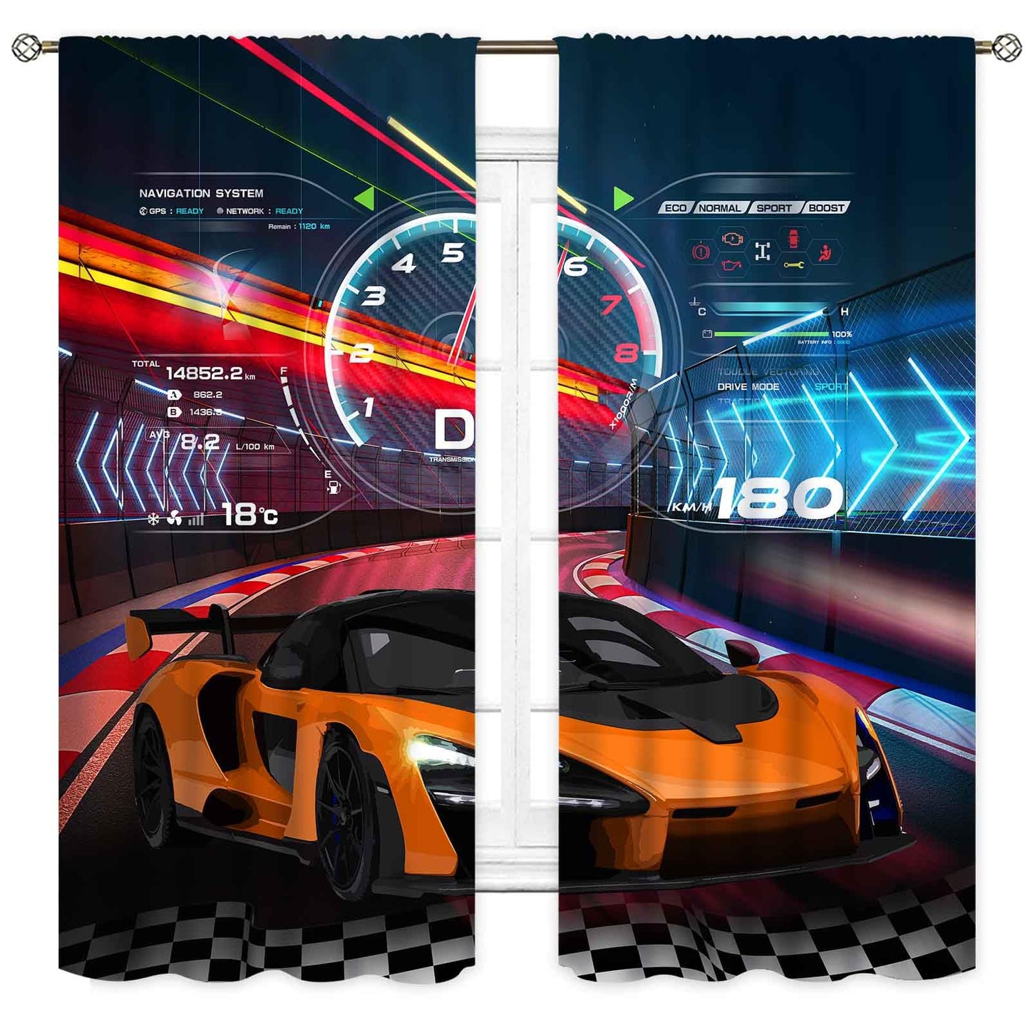 Kids Boys Race Car Curtains, Extreme Sports Car Raing Theme Cool Game Blackout Window Drapes Treatments for Teens Men Bedroom Living Room Nursery Playroom Decor 2 Panels Set, 42"x45" Inch