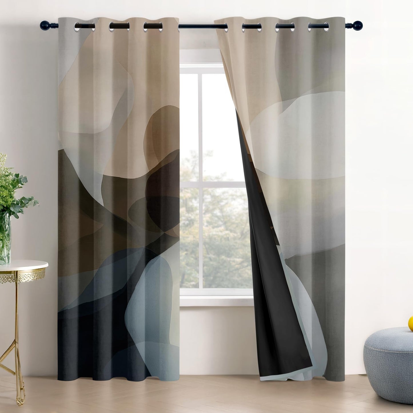 Solvivae Brown Grey Blackout Curtains for Bedroom Living Room, Abstract Modern Rustic Patterned Window Treatments, Room Darkening Thermal Insulated Grommet Drapes, 84 Inch Curtains 2 Panel Set