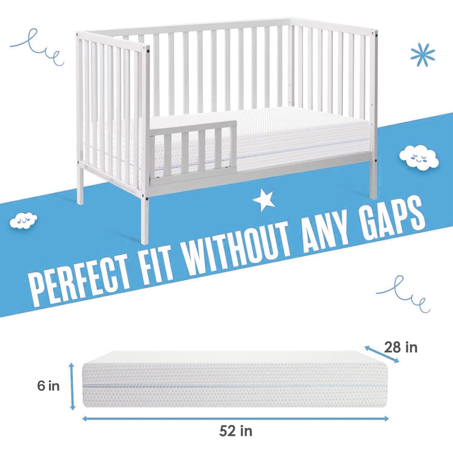Sleepah 6" Crib & Toddler Bed Mattress - Made in USA – Waterproof Washable Breathable Soft Fabric - Dual Sided Cooling Memory Foam – CertiPUR & OKEO-Tex Certified Mattresses for Baby & Toddlers Blue