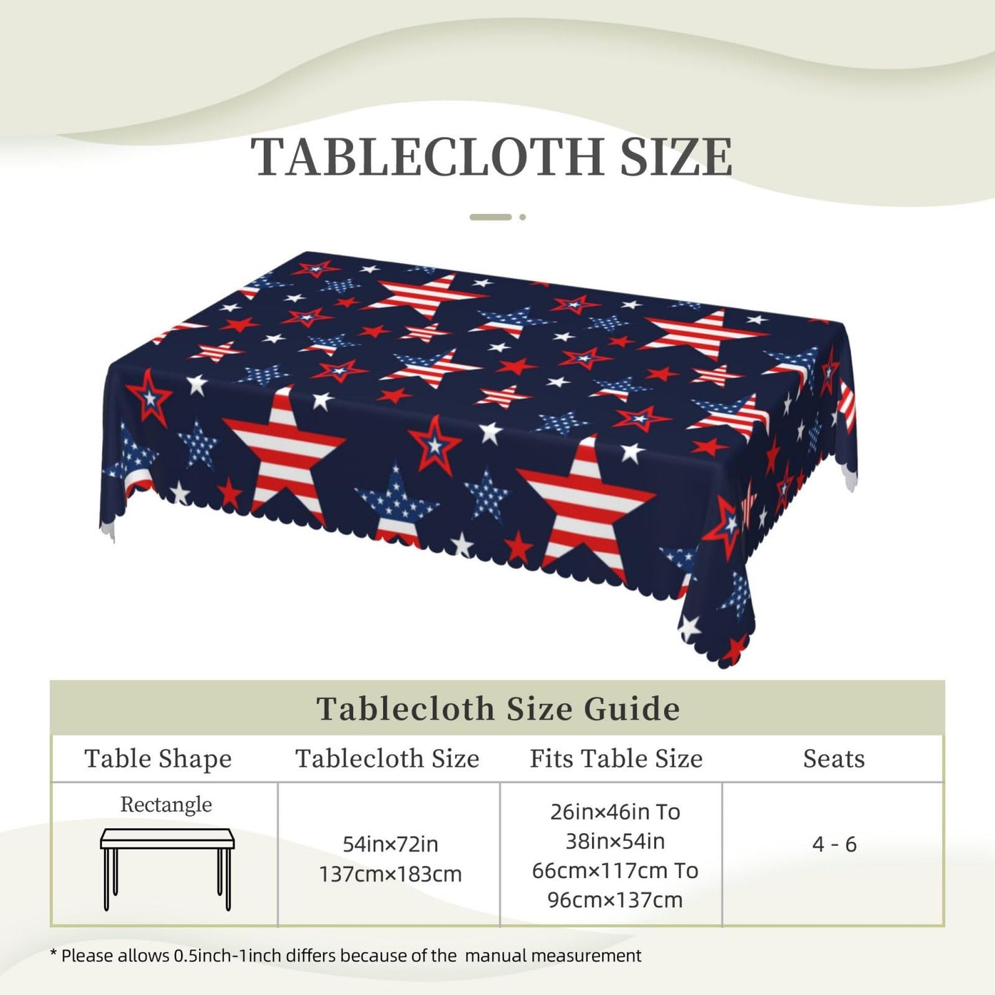 LORCARVIS 4th of July Tablecloth Independence Stars Polyester Rectangle Table Cloth Washable Seasonal Tabletop for Kitchen Dinning Party Outdoor Picnic 54 x 72 Inch Tablecloths