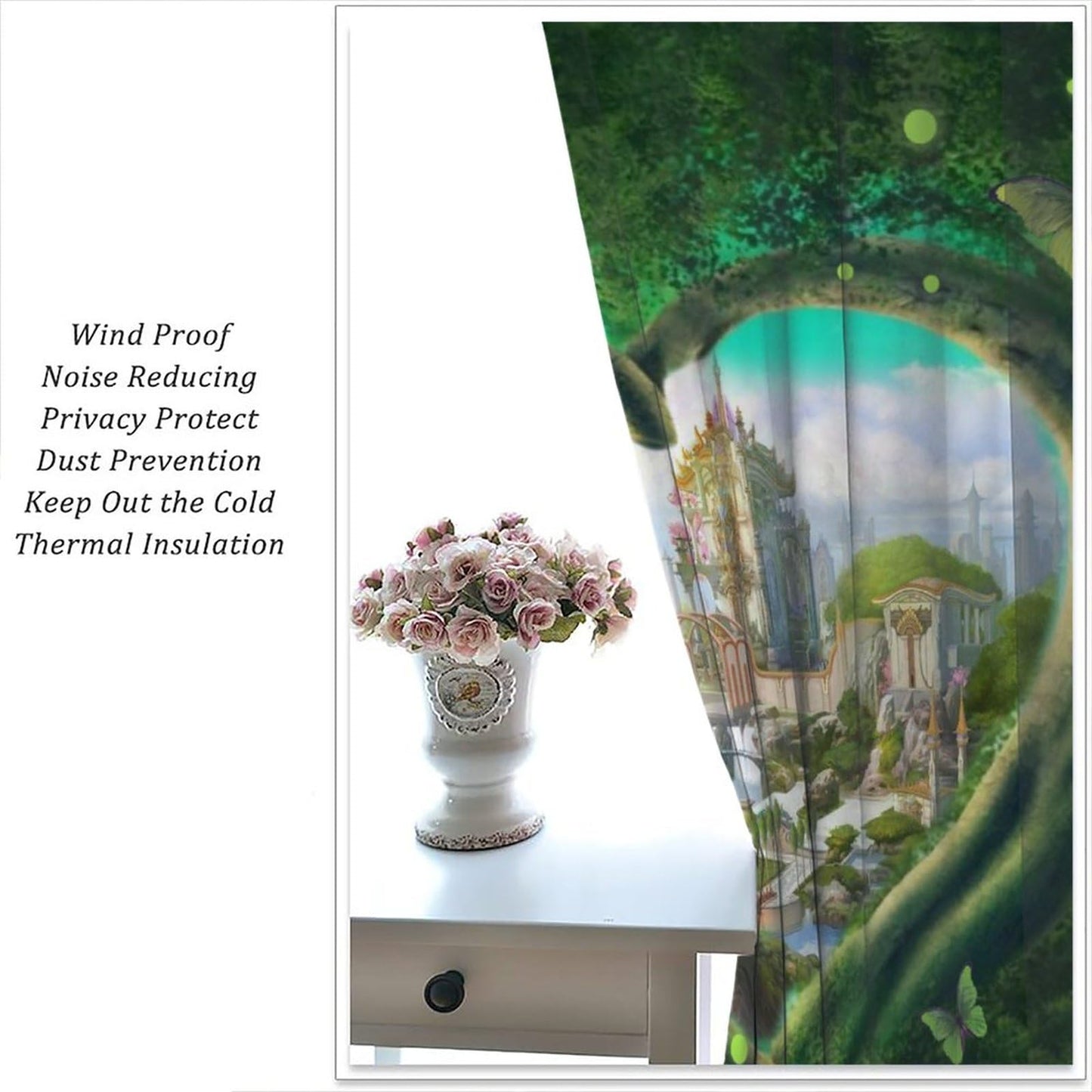 Magic Forest Curtain Fantasy Castle Fairy Tale Wonderland Romantic Valentine's Day Plants Flowers for Children Room Bedroom Curtains Window Drapes 2 Panels 42x45 Inch