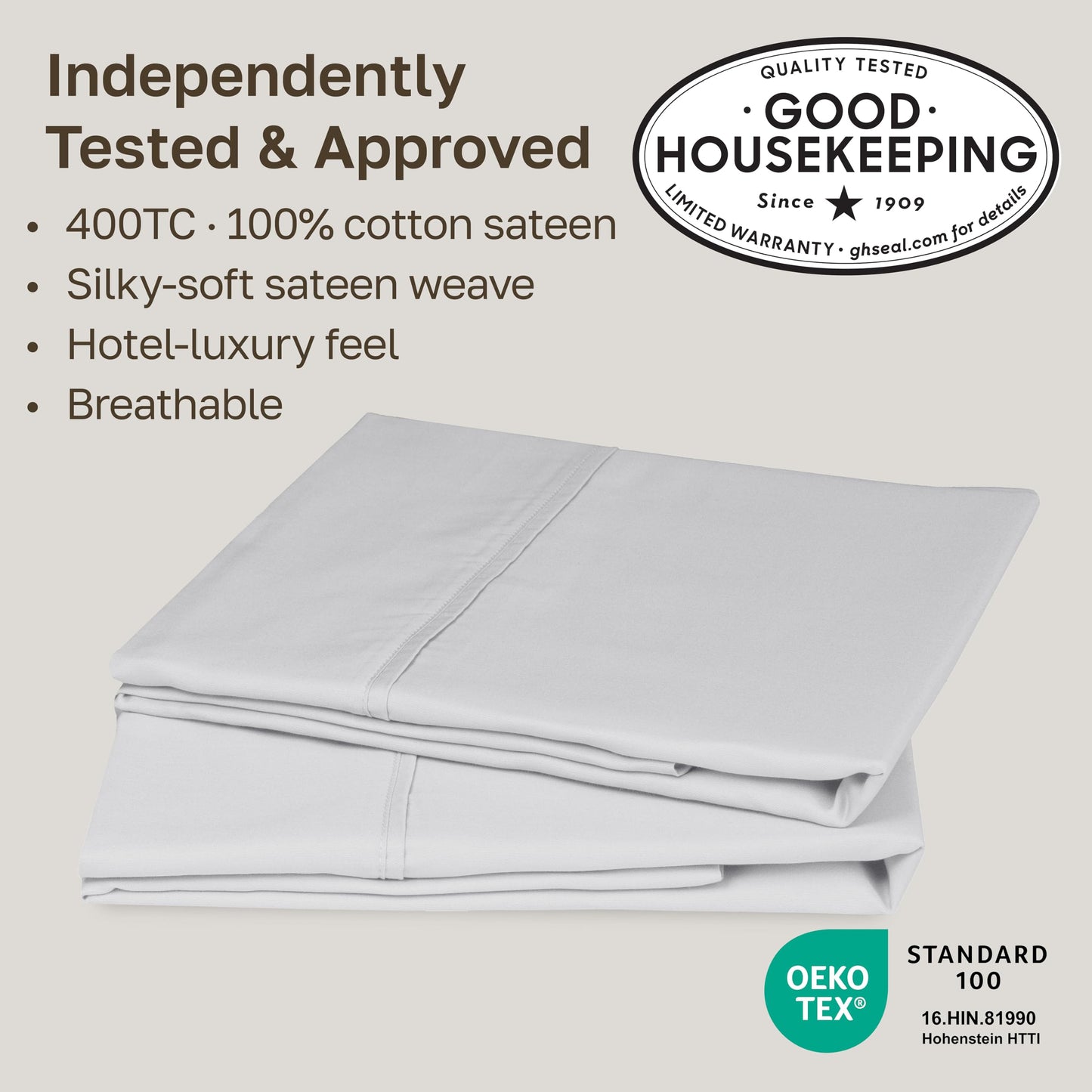 California Design Den Queen/Standard Pillow Cases Set of 2-400 Thread Count Sateen, Natural 100% Cotton Pillowcases Queen, Soft, Roomy and Breathable - Silver