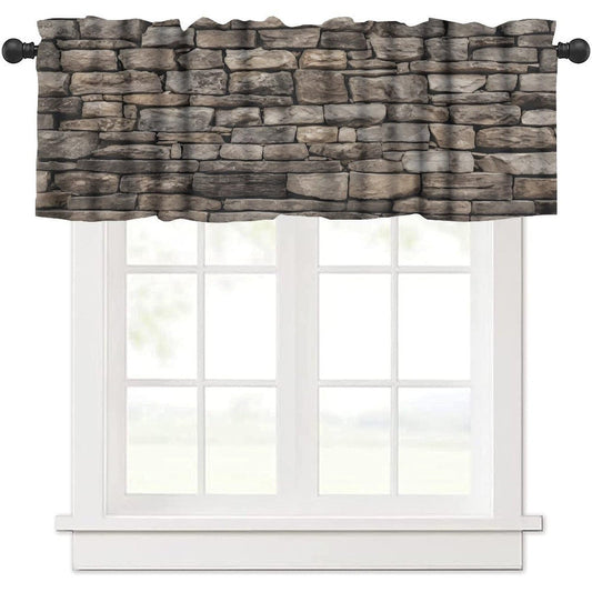LOMADIA Retro Stone Brick Wall Kitchen Valance Curtain,Rocks Stone Wall Nature Scenery Rod Pocket Drapes Treatments Window Curtains for Living Room Office Cafe Bedroom Decor 54" W x 18" L (Pack of 1)