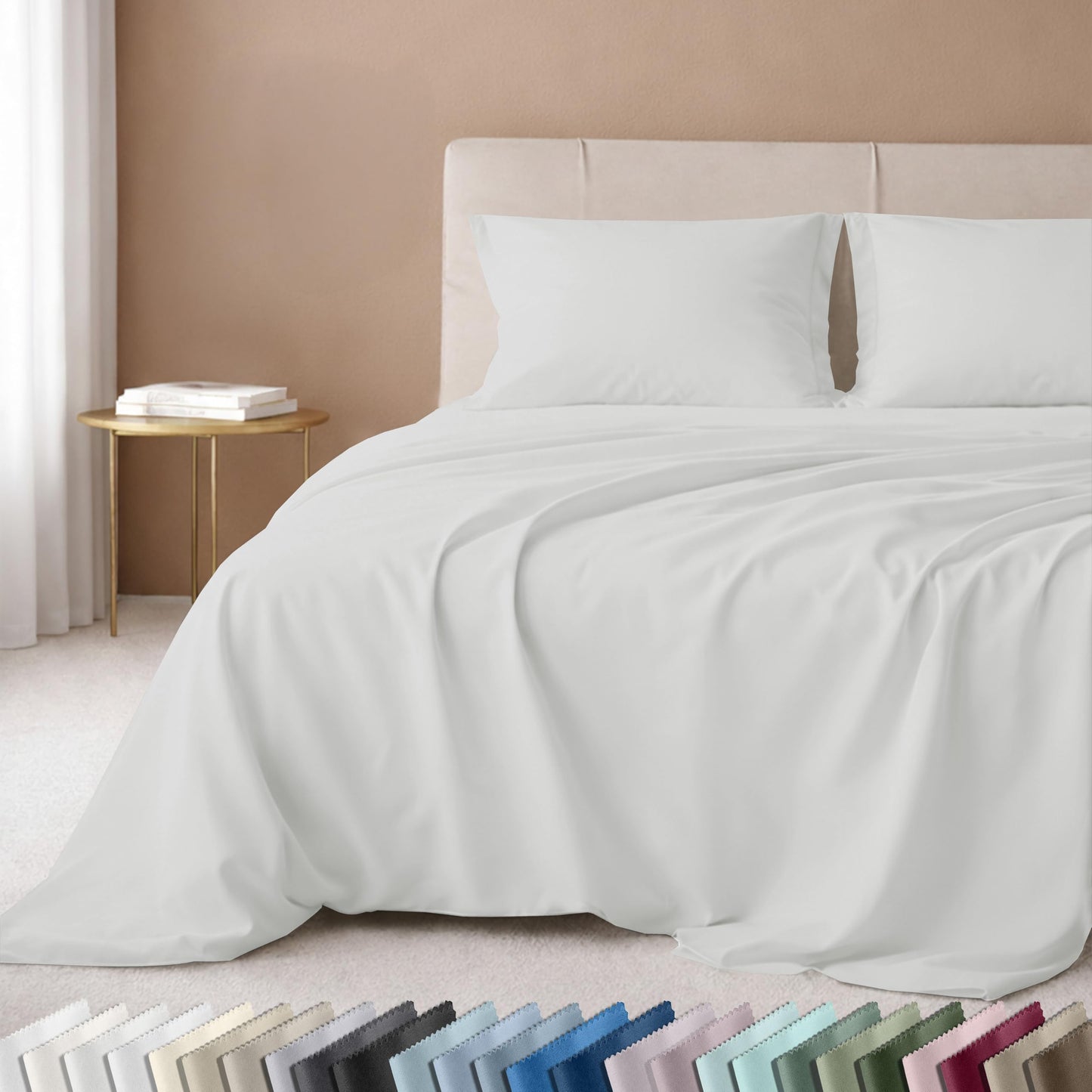 California Design Den Bed Sheet Set Queen Size - 600 Thread Count Sateen, 100% Cotton Sheets, Deep Pockets with All Around Elastic, Snug Fit, Durable Bedding Set - Antique Ivory Mist