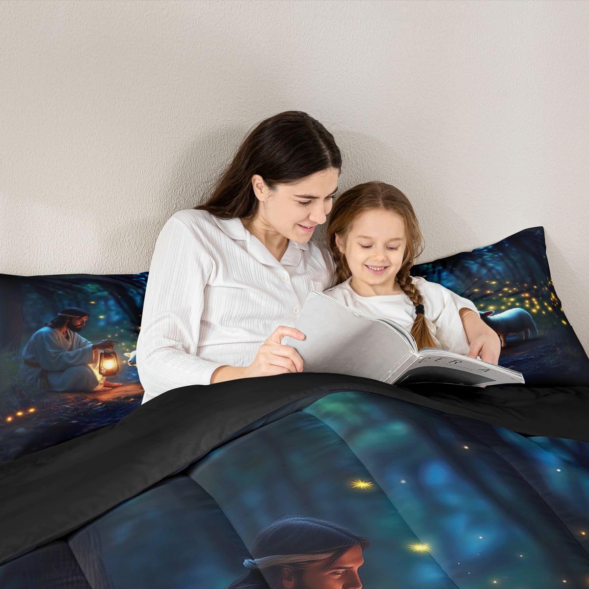 Manfei Western Girls Bedding Set Twin Size,Serenity Prayer Lost Lamb Comforter Set,Inspirational Bible Verse Quilt Comforter Girls Boys Teens,Dark Blue Room Decor All Season,1 Pillowcase