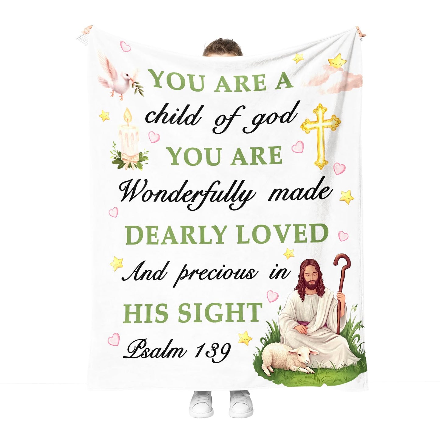 Hohoto Baptism Gifts for Women Girl, I AM a Child of God Throw Blanket for Kids Teenagers, Christian Religious Birthday Catholic Spiritual Present for Bedroom Decor 50"x60"