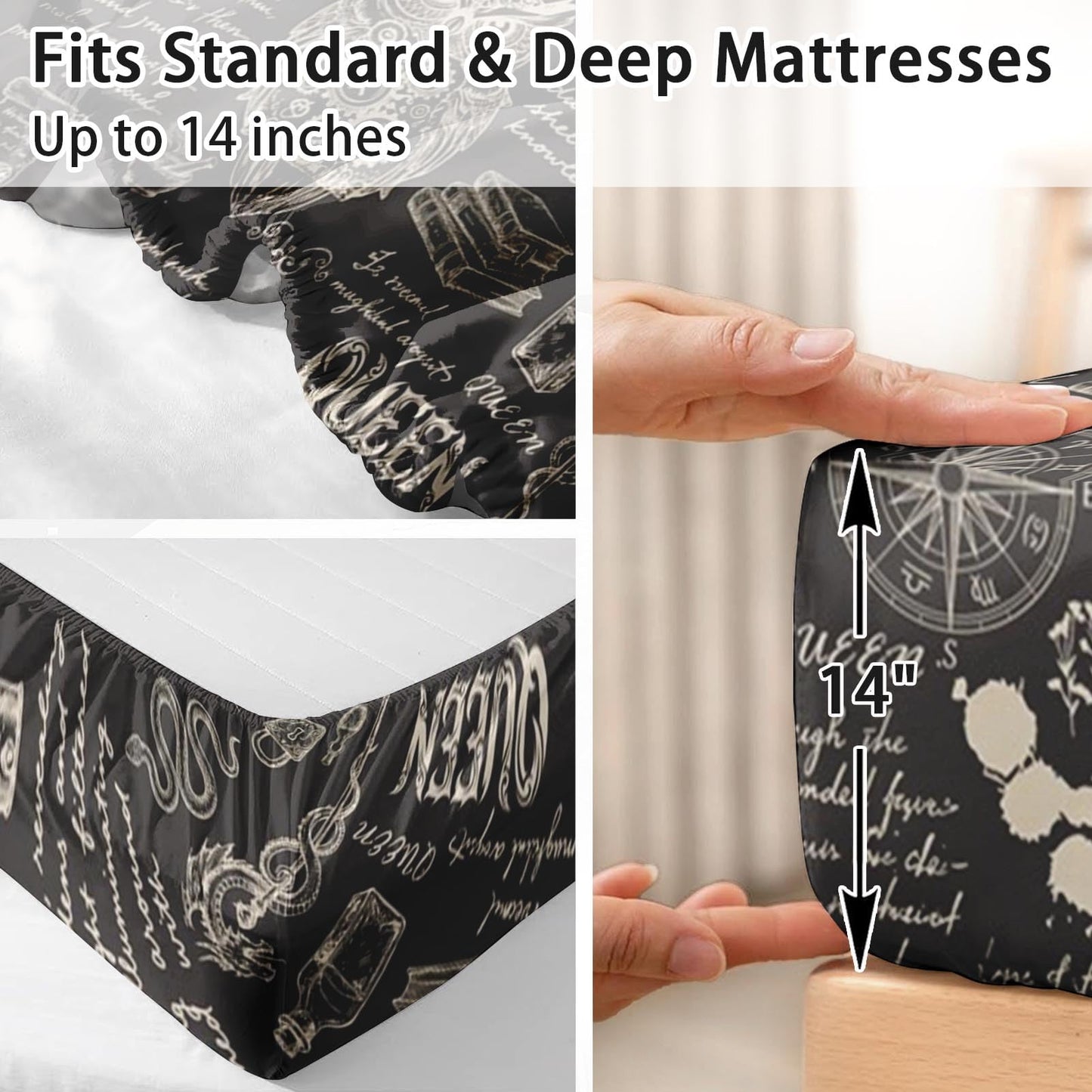 Pamnest Full Size Bed Sheet Sets, Gothic Chemistry Science Soft Microfiber 4 Pcs Bedding Sets for Adults Bedroom Bed Decor, Goth Dark Academia Bedding Flat, Fitted Sheet and 2 Pillowcases