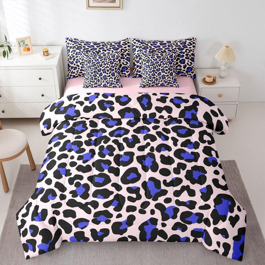 Erosebridal Cheetah Print Comforter Set King Size for Boys Pink Leopard Print Bedding Set 7 Piece Cat Panthera Animal Skin Bed in A Bag for Kids Teens Youth Women Room African Safari Wildlife Sheets