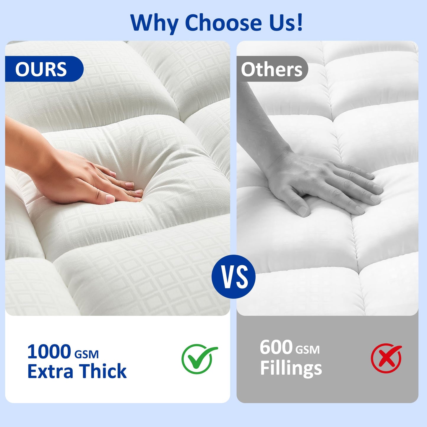 SurChic Twin XL Mattress Topper for Back Pain, Soft Extra Thick Pillow Top Mattress Pad Cover with 1000GSM Down Alternative Filler, Cooling Breathable Plush Bed Topper Protector (8-21" Deep Pocket)