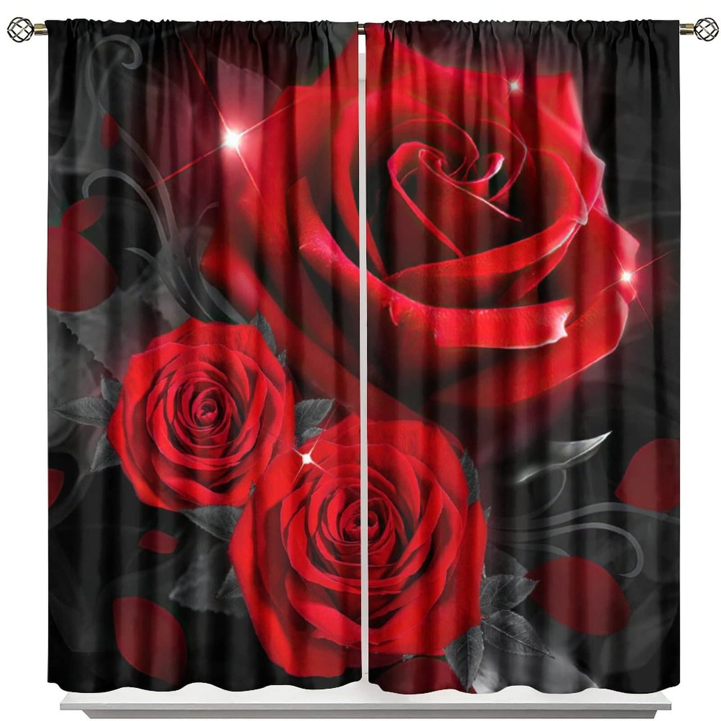 Red Roses Curtains Black Black Out Curtains Children's Room Curtains 42x45in
