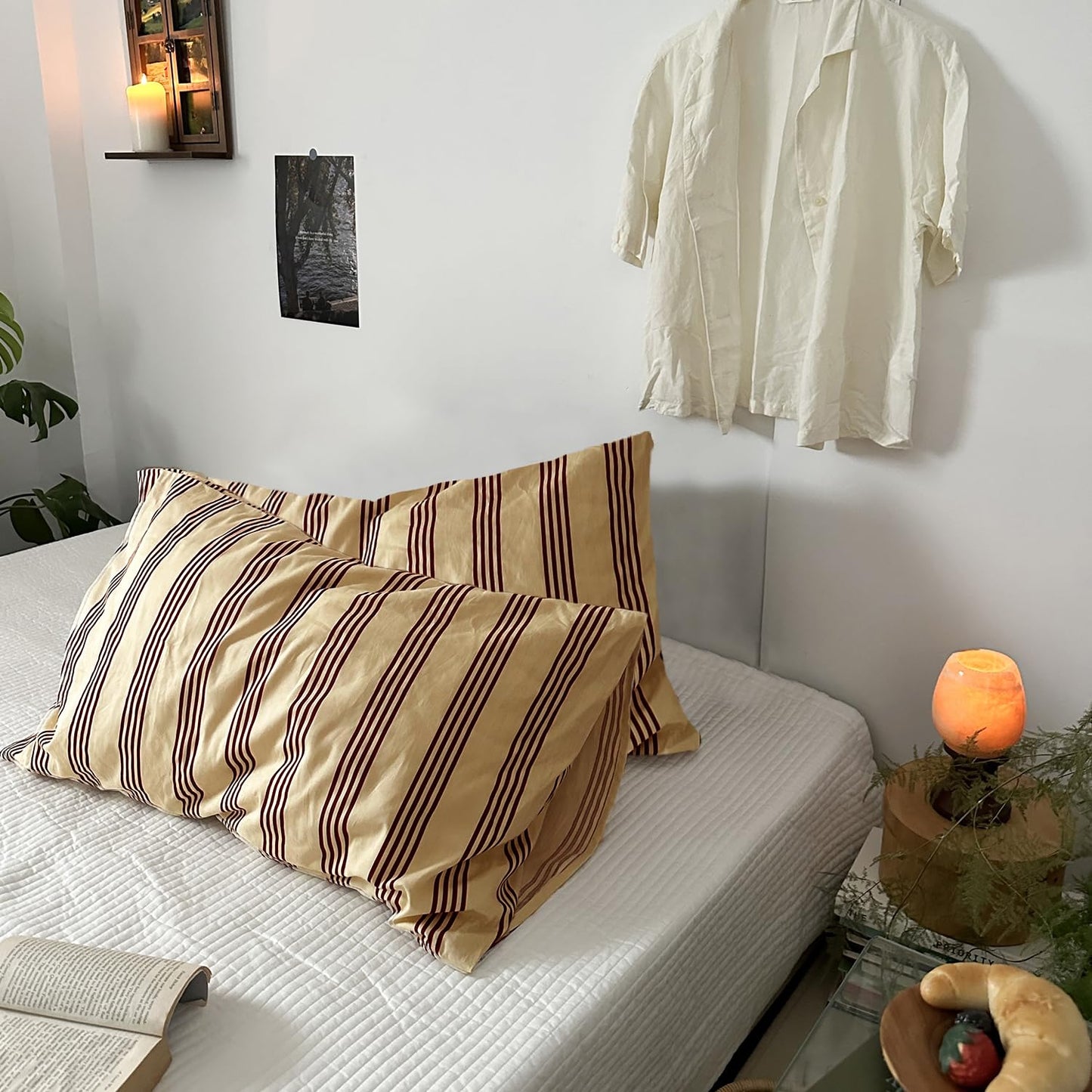 mixinni King Size Striped Pillowcases Set - 2 Pack 100% Cotton Rust & Beige Striped Pillow Covers with Envelope Closure | Classic Vintage Modern Bedding | Fits King (Pillows Not Included)