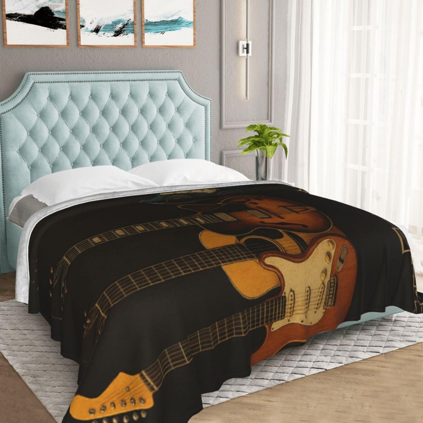 PXLNJHO Guitar Blanket Gifts for Women Men Adults Musical Lovers, Music Note Plush Fleece Throw Blankets, Cozy Soft Warm Bedding Decor for Sofa Living Room Travel 50"x60"