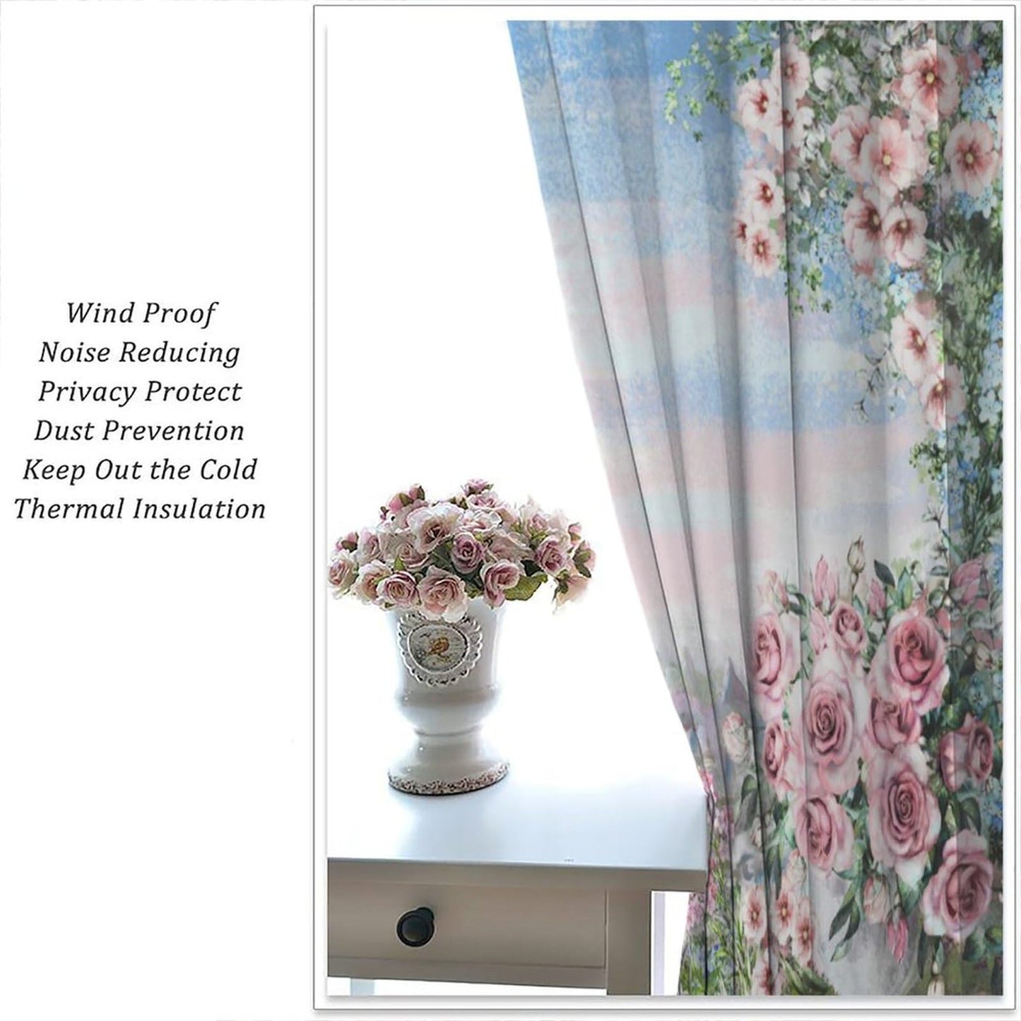 Flower Eiffel Tower Curtains Cherry Blossoms Pink Rose Romantic Paris Cityscape Fashion Building Rod Pocket Window Treatments for Girl Women Aldult Bedroom Living Restaurant Drapes 41" W X 45" L