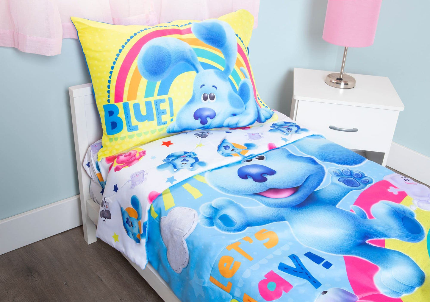 Blue's Clues 4 Piece Toddler Bedding Set - Includes Comforter, Fitted Sheet, Top Sheet, and Pillow Case - Blue's Clues Character Design for Toddler Bed