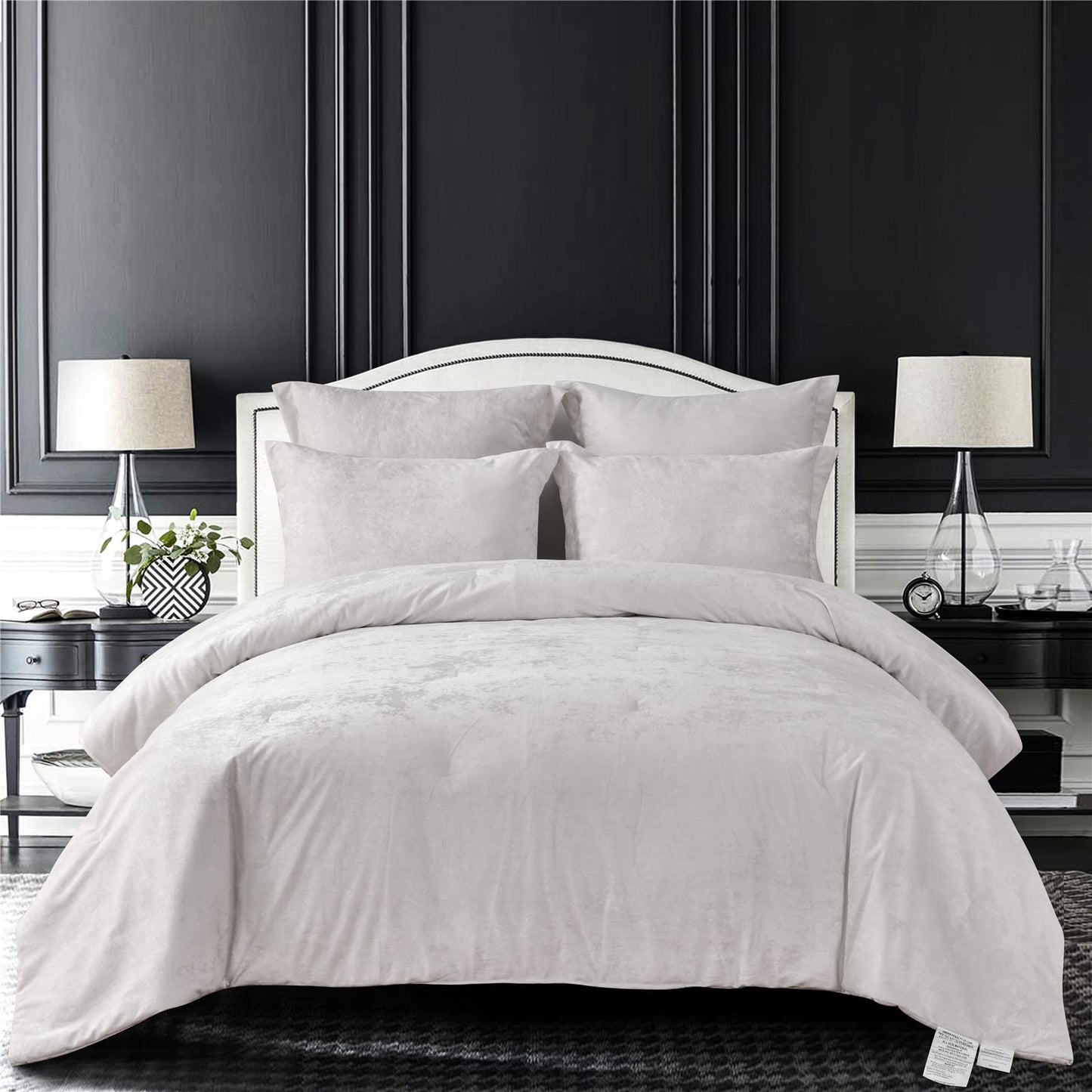 Sunshine Nicole Distressed Velvet Comforter Set, Distressed Velvet Face and Brushed Solid Microfiber Reverse, with Light Weight Soft Poly Fill, 5 Pieces Light Ivory, King