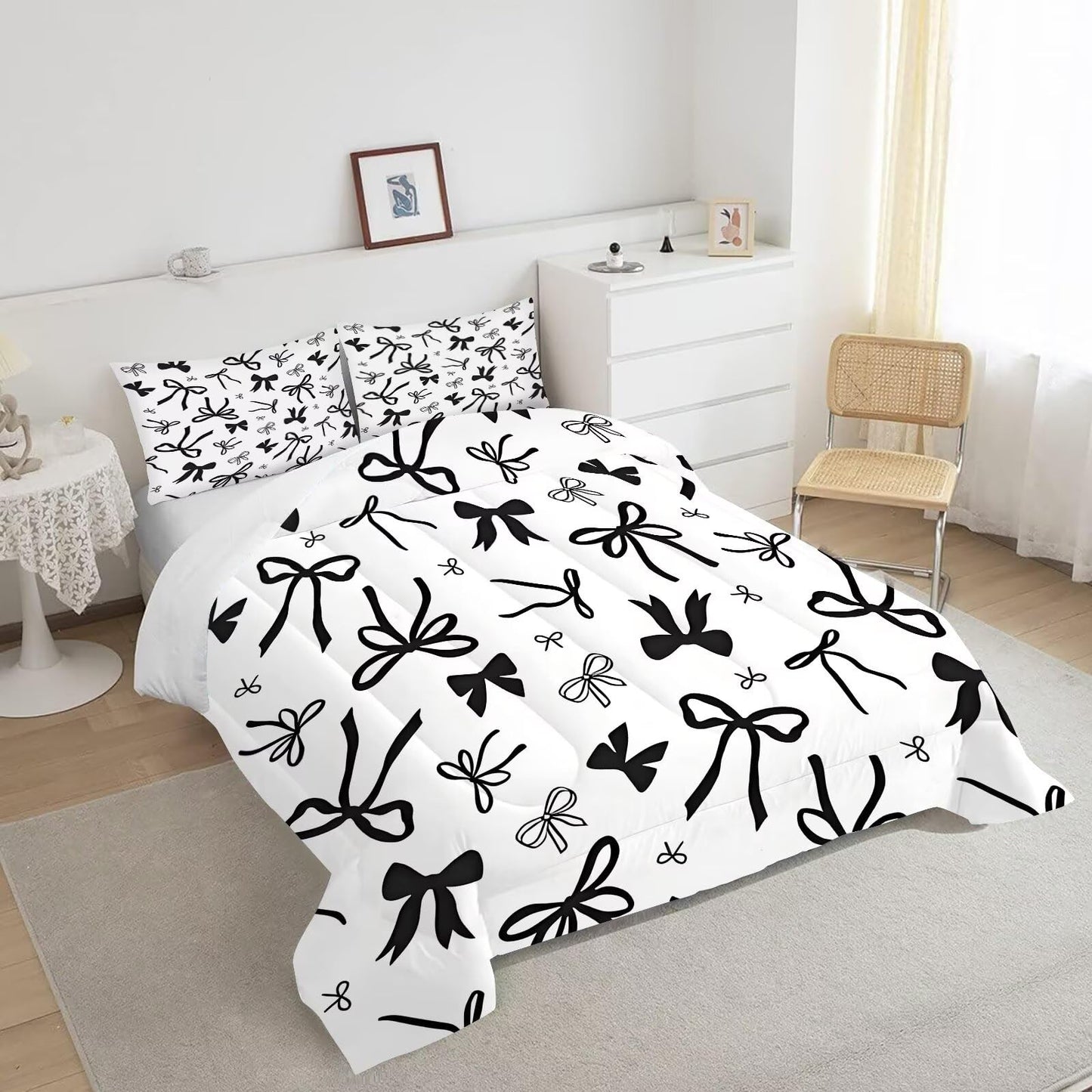 DJNEAR Black and White Bow Comforter Set Twin Size Cute Girls Bedding Sets for Kids Teens Women Bedroom Kawaii Bowknot Quilt Room Decor 1 Comforter 1 Pillowcase