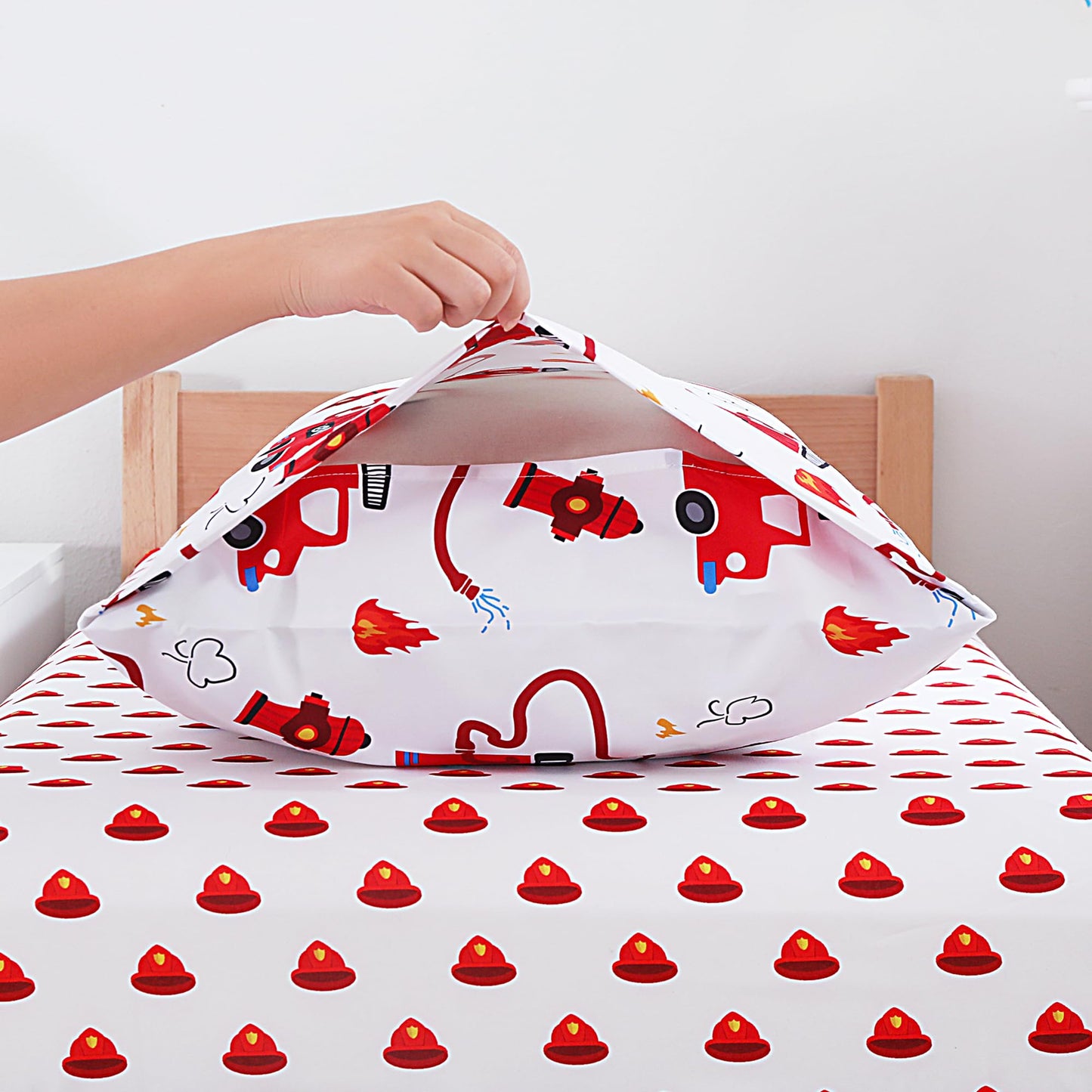 Viviland Fire Truck Toddler Comforter Sets, Cute Boys Girls Toddler Bedding Set, Soft Microfiber Fire Engine Toddler Bed Set