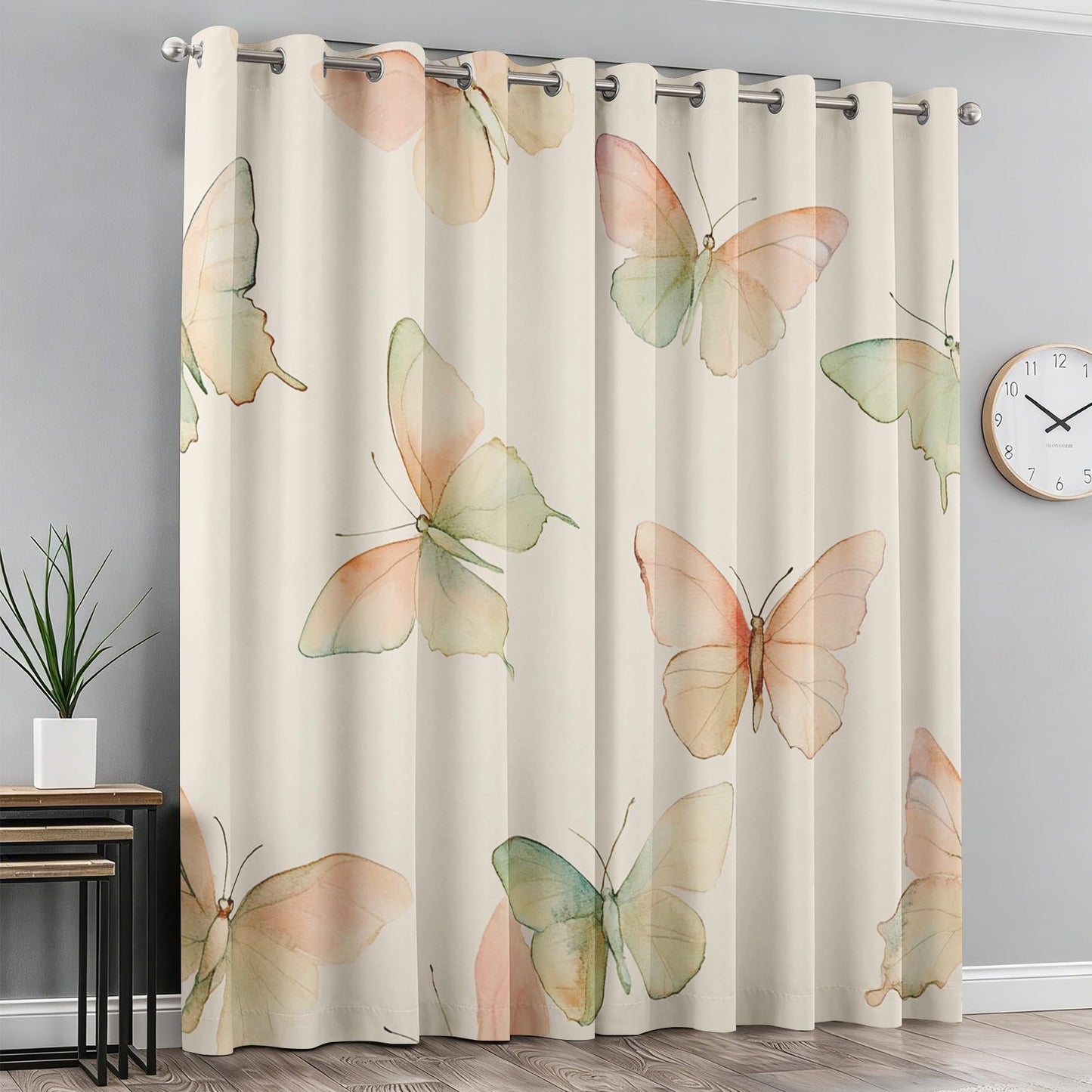 Dreamy Butterfly Curtains for Living Room, Thermal Insulated Pastel Butterfly Blackout Curtains 63 Inches Long, Grommet Drapes Window, Girls Insect Bedroom Decor, 2 Panels H2d-63